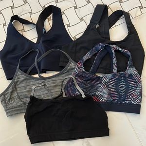 Lot of 5 sports bras, Lulu, Athleta